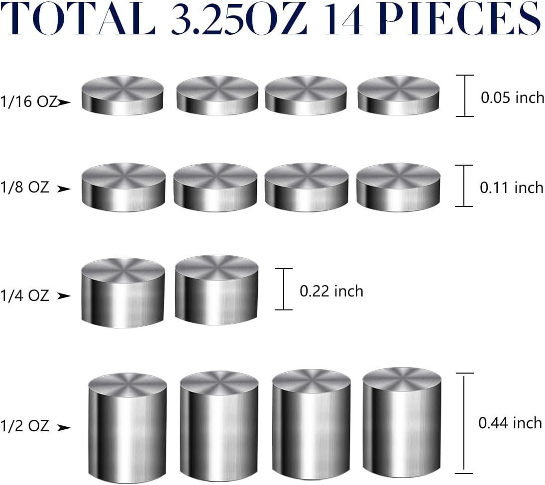 Pinewood Weights Car Kit-Derby Car Tungsten Weights 3.25OZ 14 Pieces 4 Sizes&0.5OZ Graphite Powder Lubricant- Cylindrical Weights-Graphite Lubricant for Derby car Pine Derby Car Wheels Axles Speed