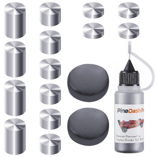 PineDash Pro Pinewood Derby Tungsten System (16pc Cylindrical + Putty + Graphite) - Maximum Density