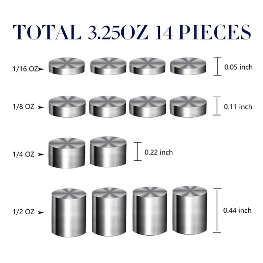 PineDash Pro Pinewood Derby Tungsten 3.25oz Weights Set (14pc Cylindrical + Graphite) - Perfect Balance