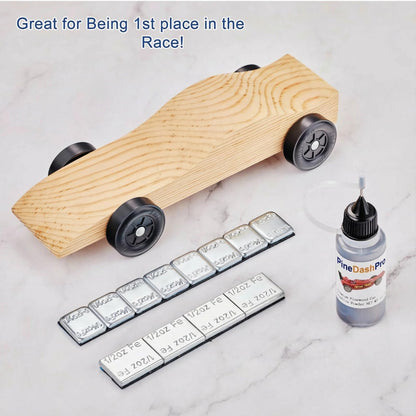 PineDash Pro Pinewood Derby Weight Kit (12pc Steel Weights + Graphite) - Complete Setup